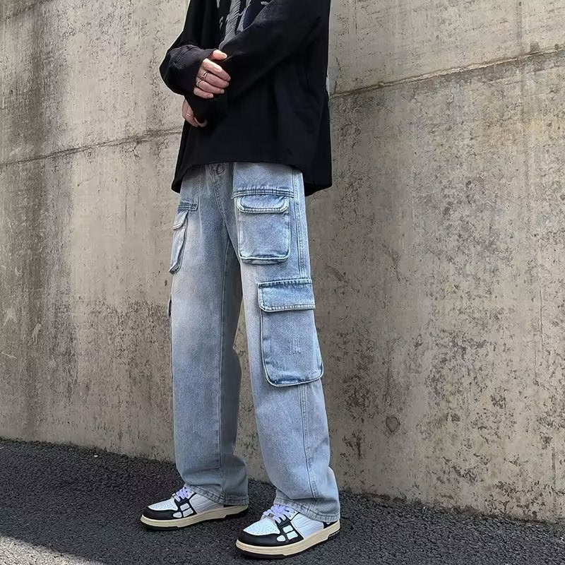 Pantalones s rectos desgastados para hombre de cargo jeans