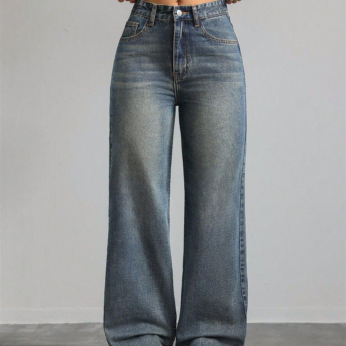 Jeans Straight Wide-Leg – Pantalón recto de cintura alta con bolsillos