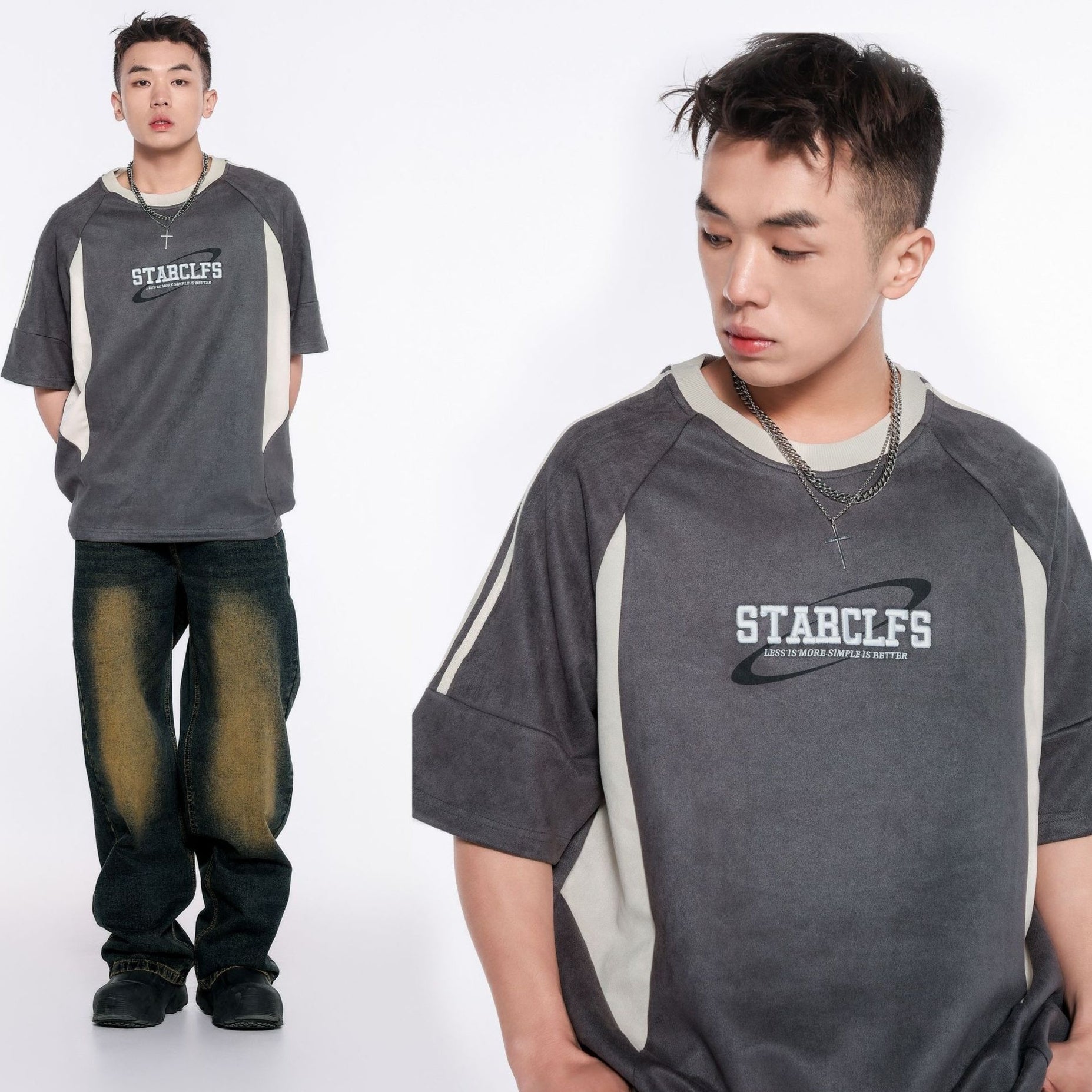 Camiseta holgada de manga corta para hombre con diseño de letras bordadas
