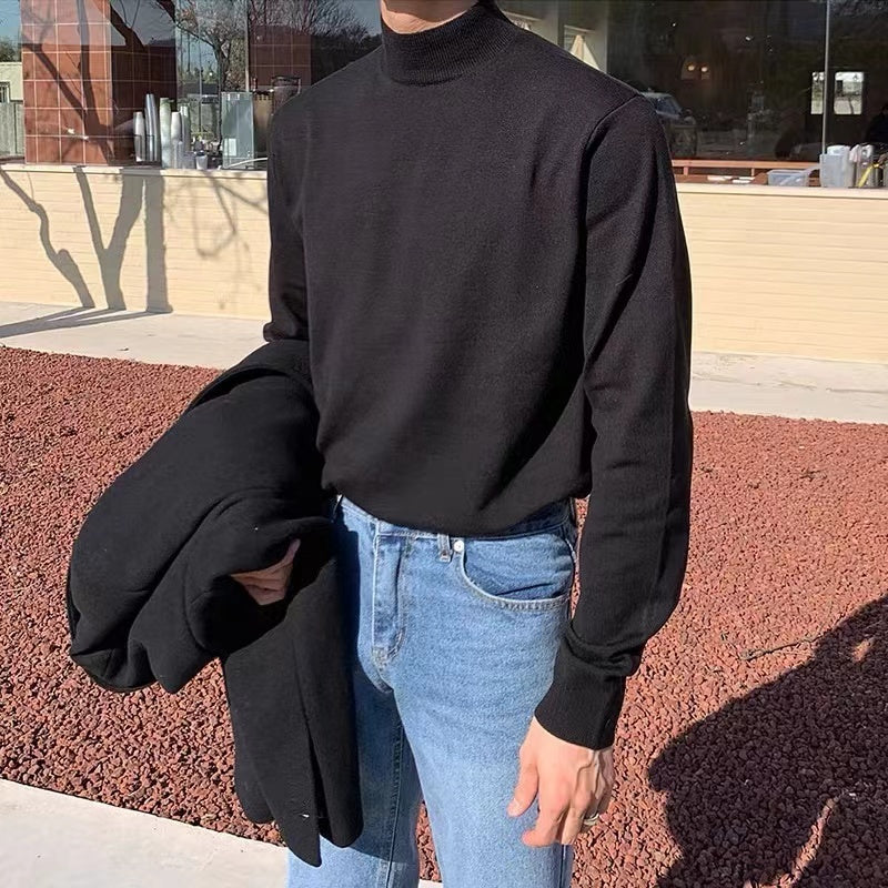 Suéter de Invierno para Hombre Estilo Coreano con Cuello Mock