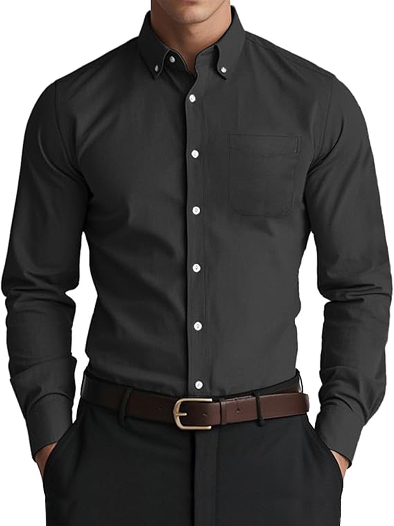 Camisa  casual de color puro para hombre