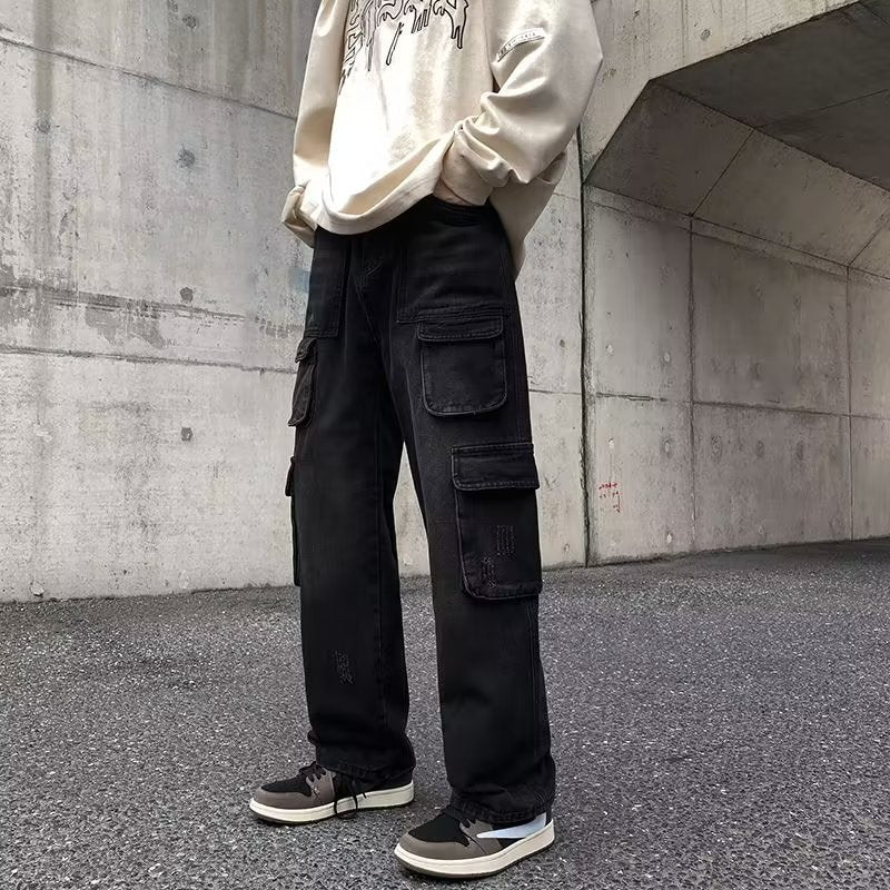 Pantalones s rectos desgastados para hombre de cargo jeans