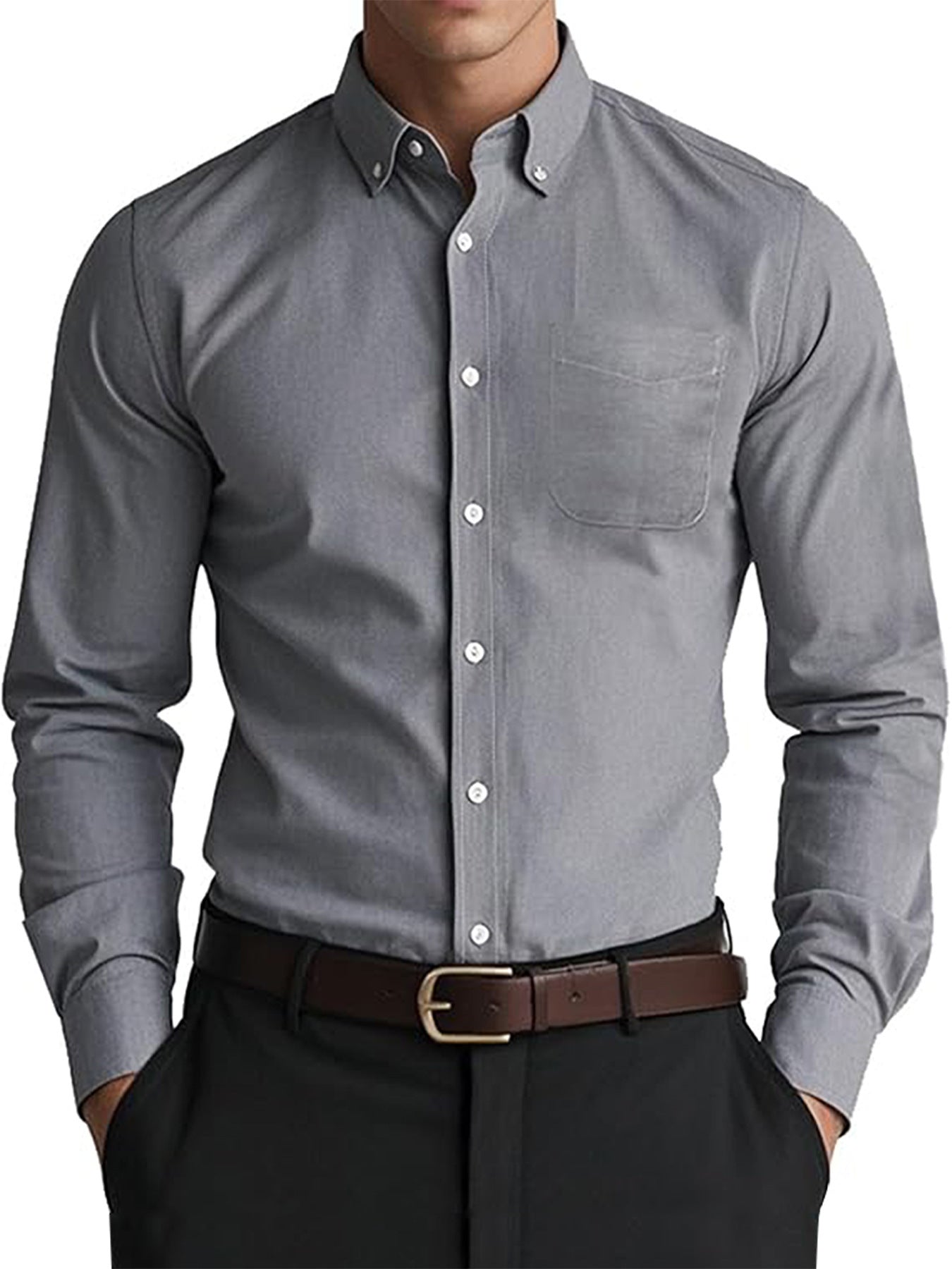 Camisa  casual de color puro para hombre