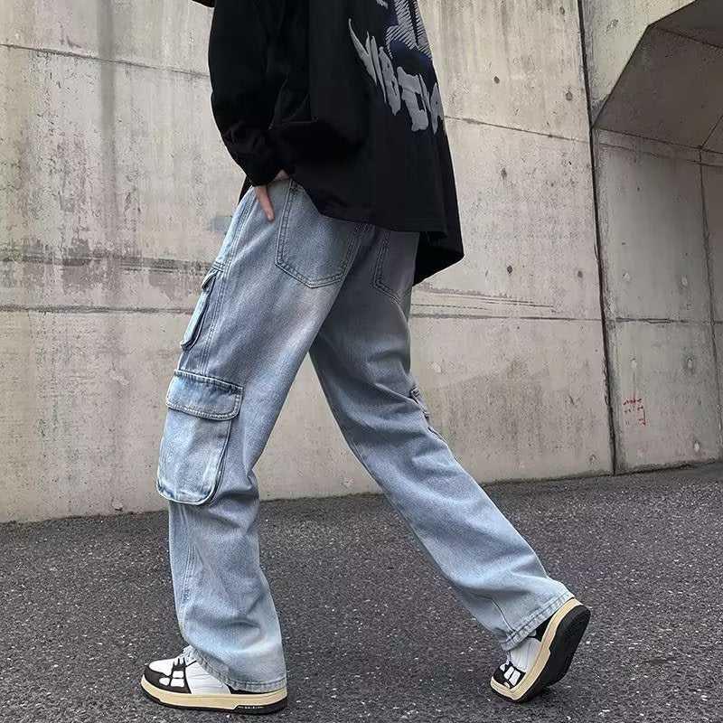 Pantalones s rectos desgastados para hombre de cargo jeans