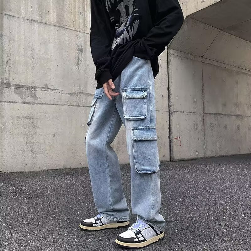 Pantalones s rectos desgastados para hombre de cargo jeans