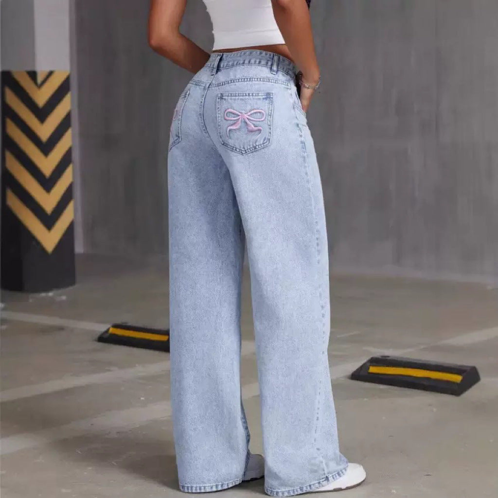 Jeans de moda femenina – Corte straight suelto con detalles bordados