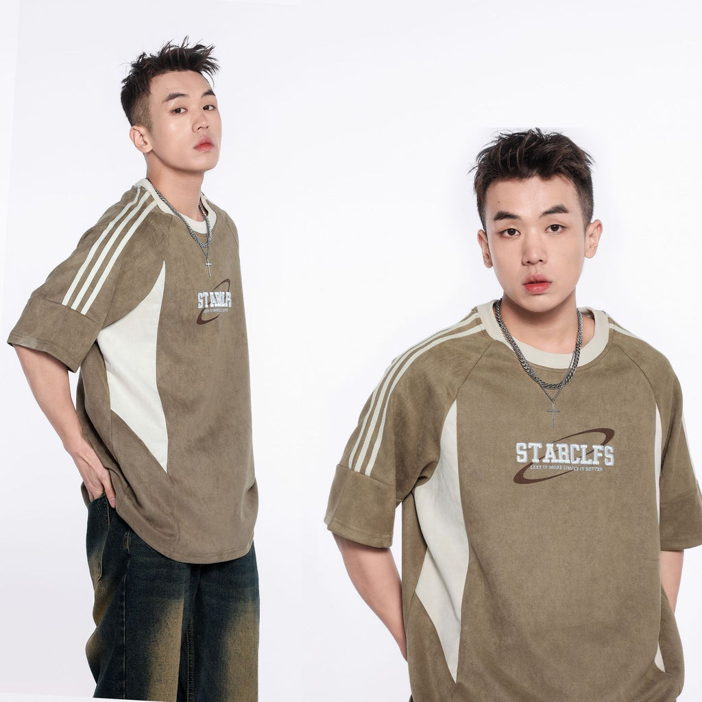 Camiseta holgada de manga corta para hombre con diseño de letras bordadas