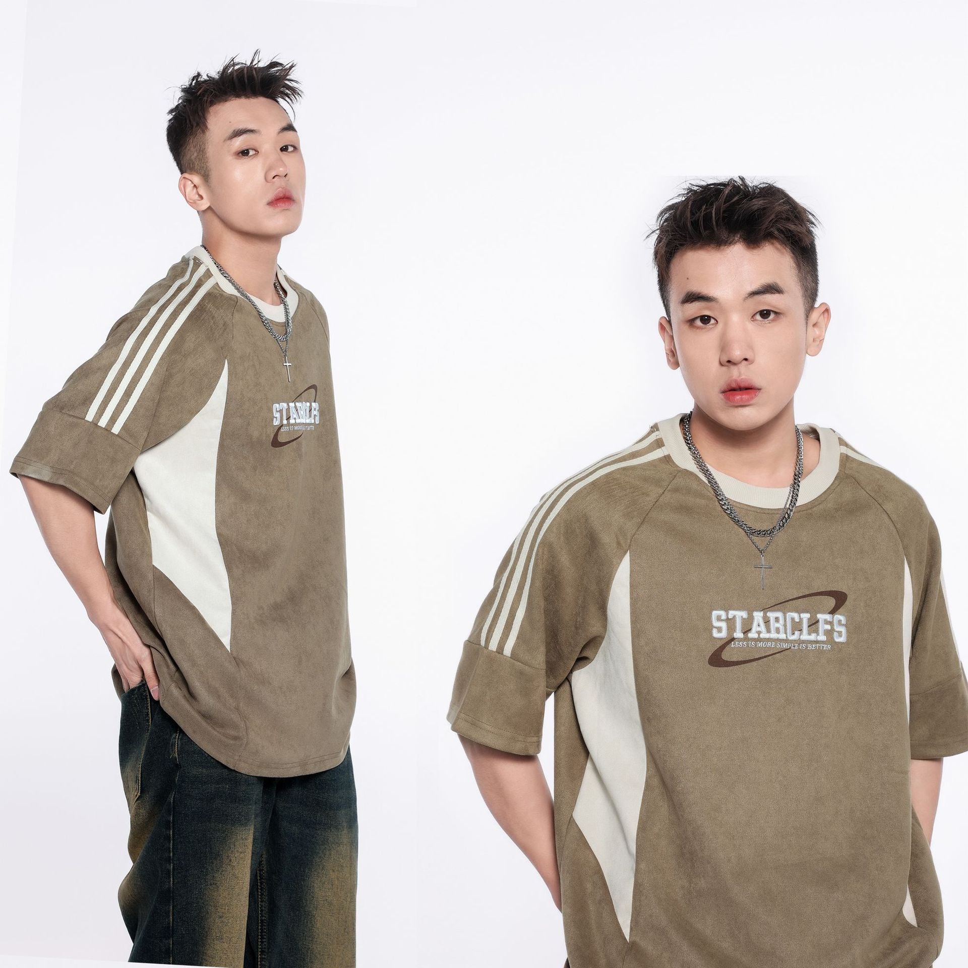 Camiseta holgada de manga corta para hombre con diseño de letras bordadas