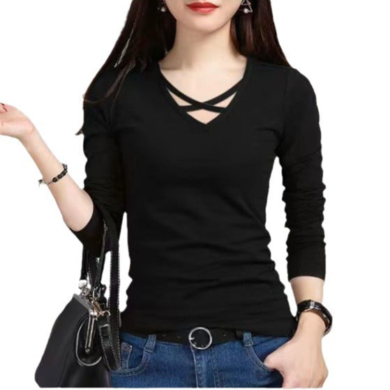 Blusa cruzada de manga larga con escote en V – Estilo elegante y cómodo