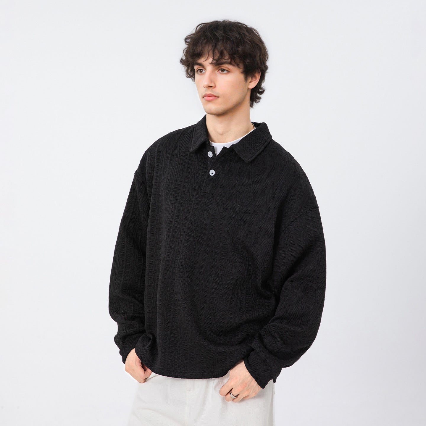 Suéter Texturizado con Cuello Tipo Polo para Hombre – Otoño Moderno