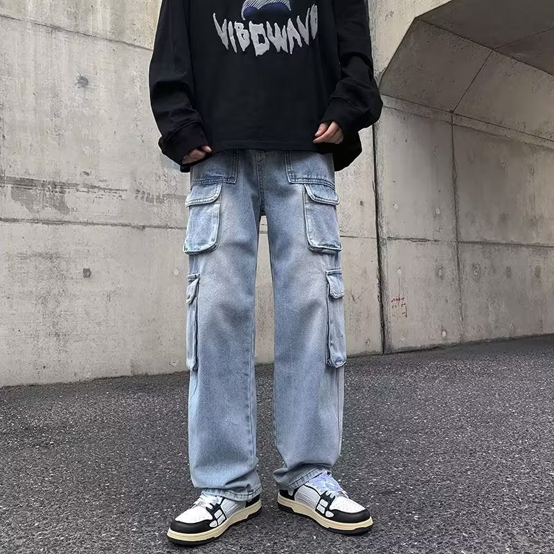 Pantalones s rectos desgastados para hombre de cargo jeans