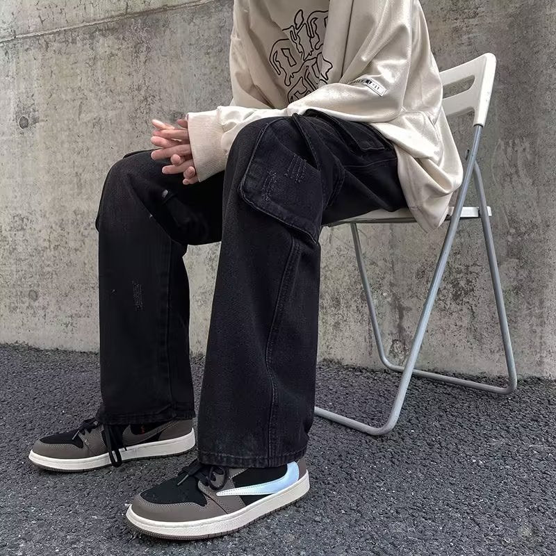 Pantalones s rectos desgastados para hombre de cargo jeans