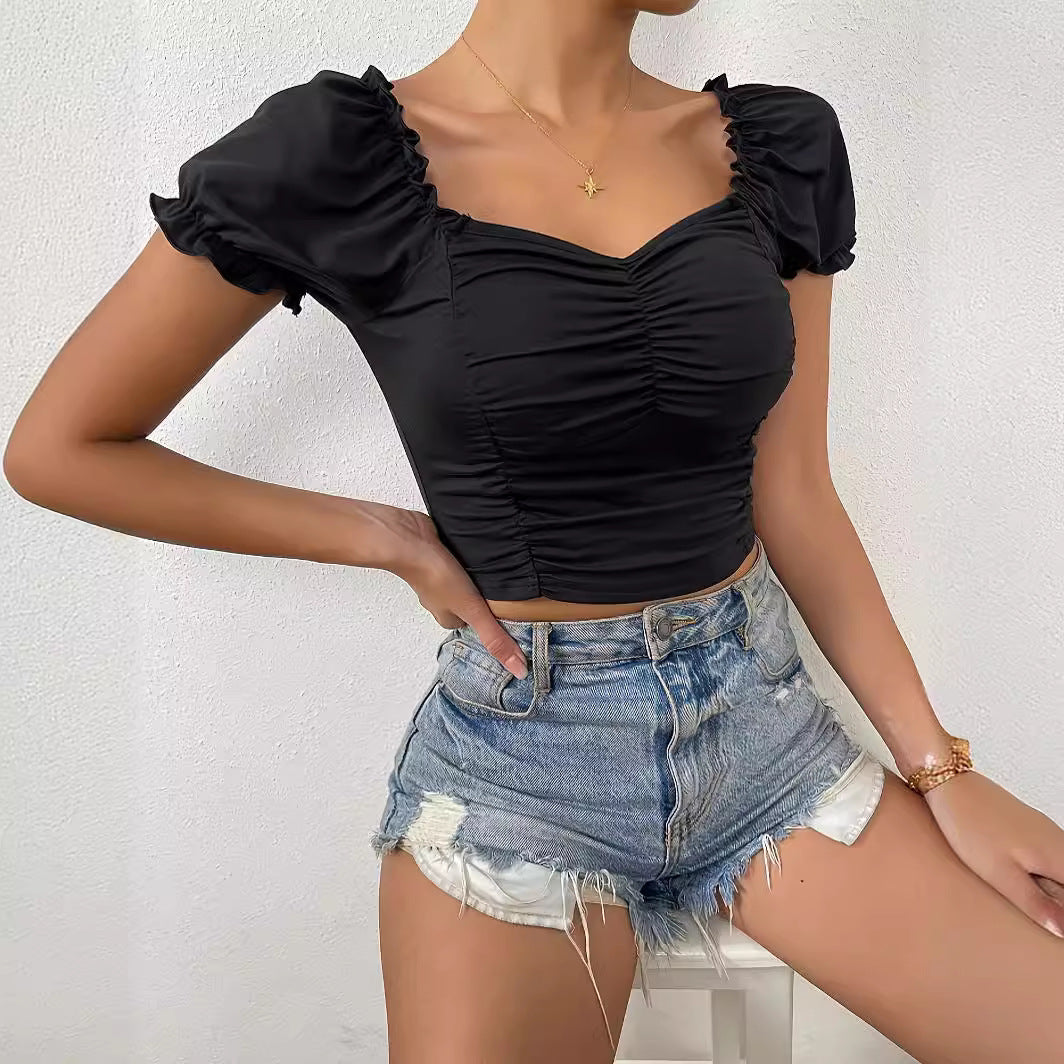 Top casual femenino – Loose fit con cuello en V y mangas cortas