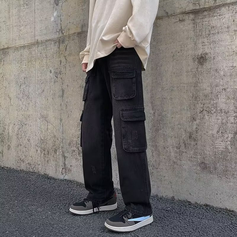 Pantalones s rectos desgastados para hombre de cargo jeans