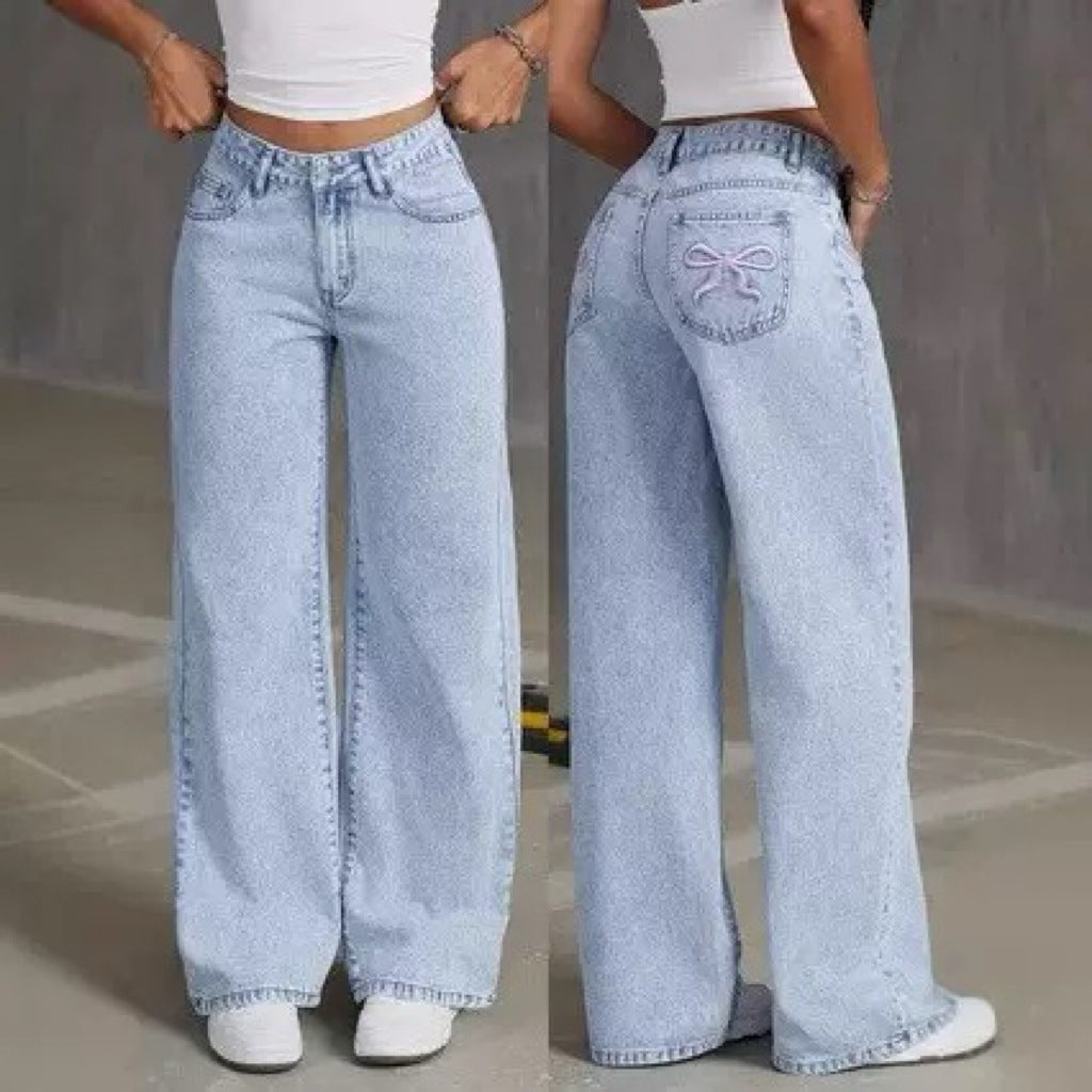 Jeans de moda femenina – Corte straight suelto con detalles bordados