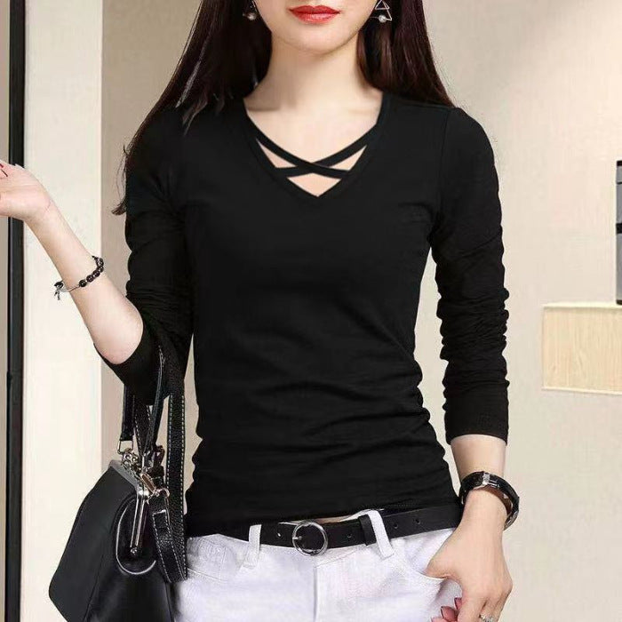 Blusa cruzada de manga larga con escote en V – Estilo elegante y cómodo