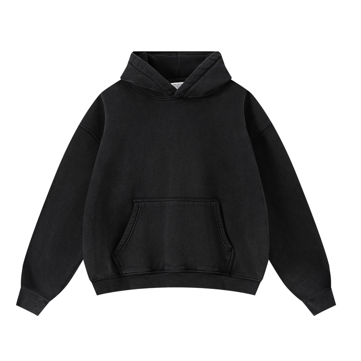 355GSM Drop Shoulder Heavyweight Boxyfit Washed Fleece Hoodie Vintage Black