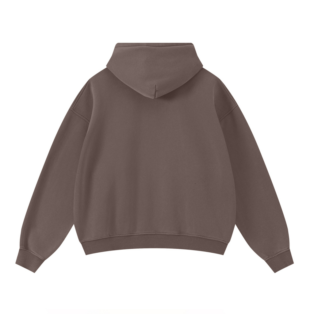 355GSM Drop Shoulder Heavyweight Boxyfit Washed Fleece Hoodie Vintage Dark Brown