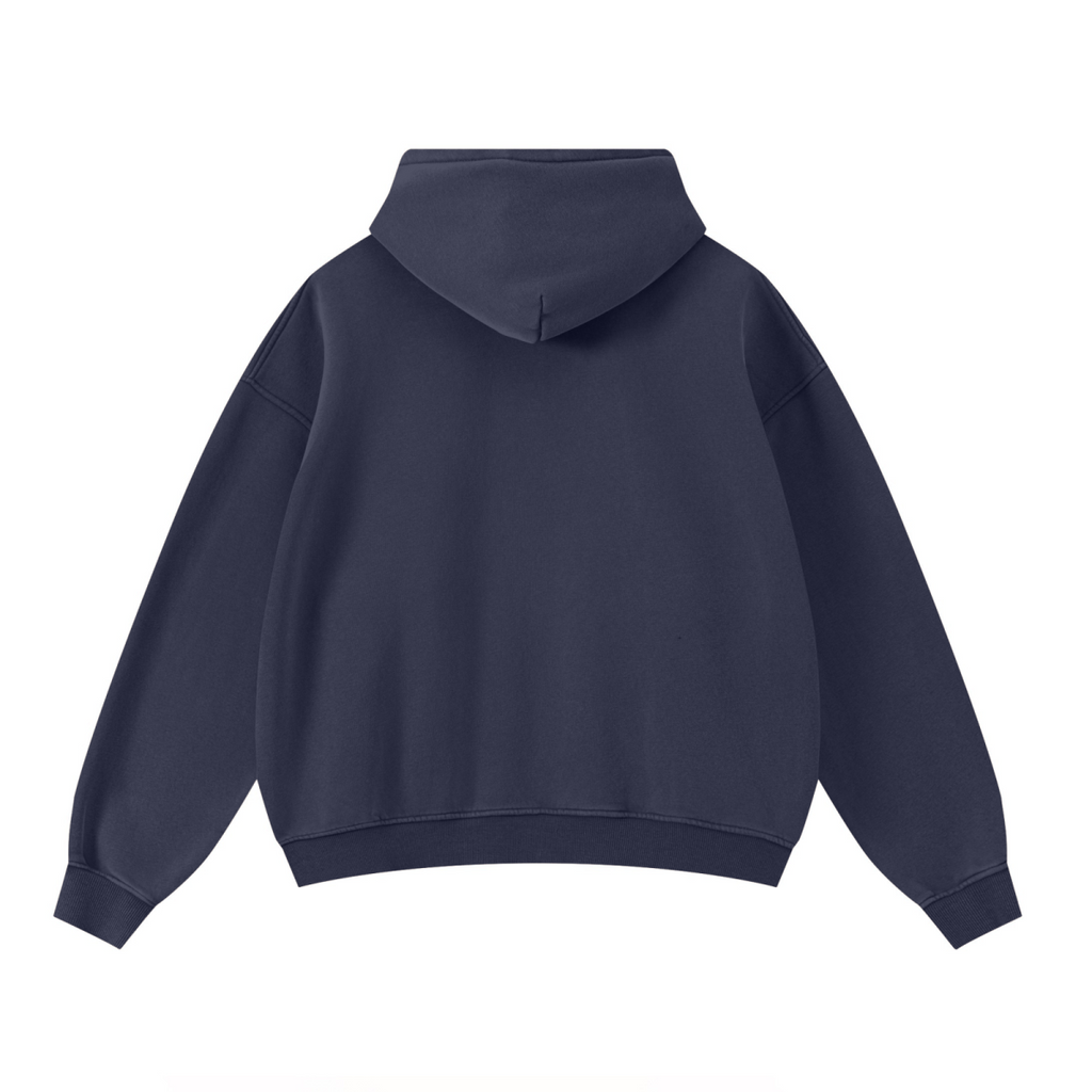355GSM Drop Shoulder Heavyweight Boxyfit Washed Fleece Hoodie Vintage Royal Blue